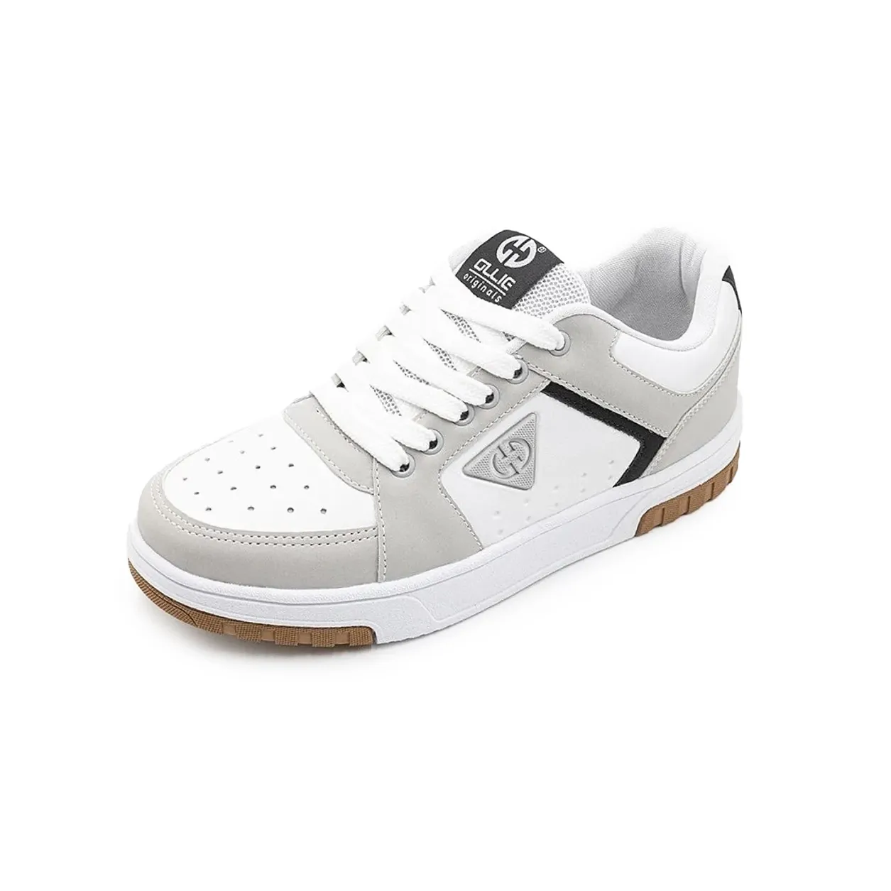 Tênis Ollie Volt2 infantil na cor gelo vista lateral mostrando detalhes do design